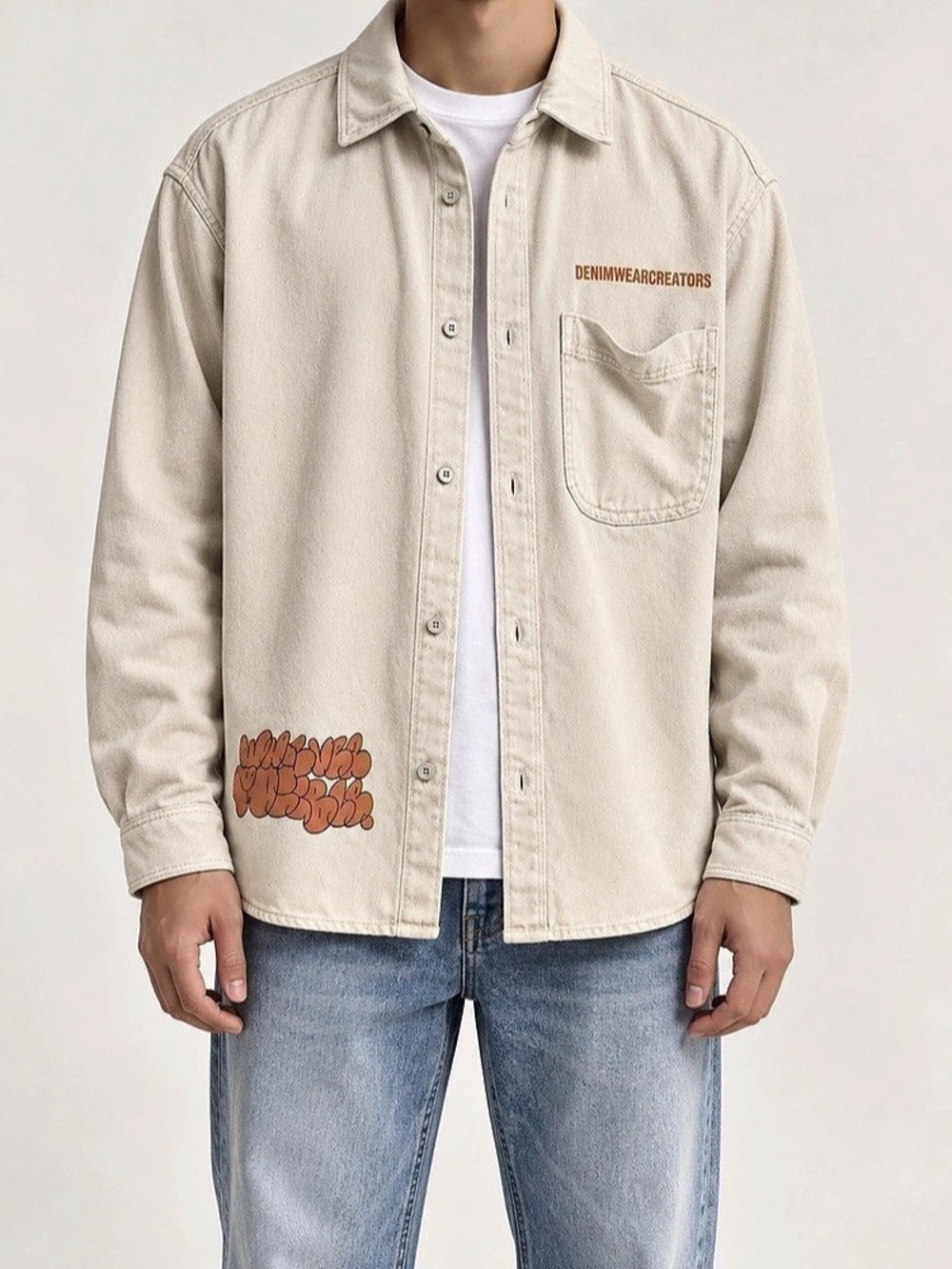 Zara Denimwearcreators Graphic Denim Overshirt in Cream